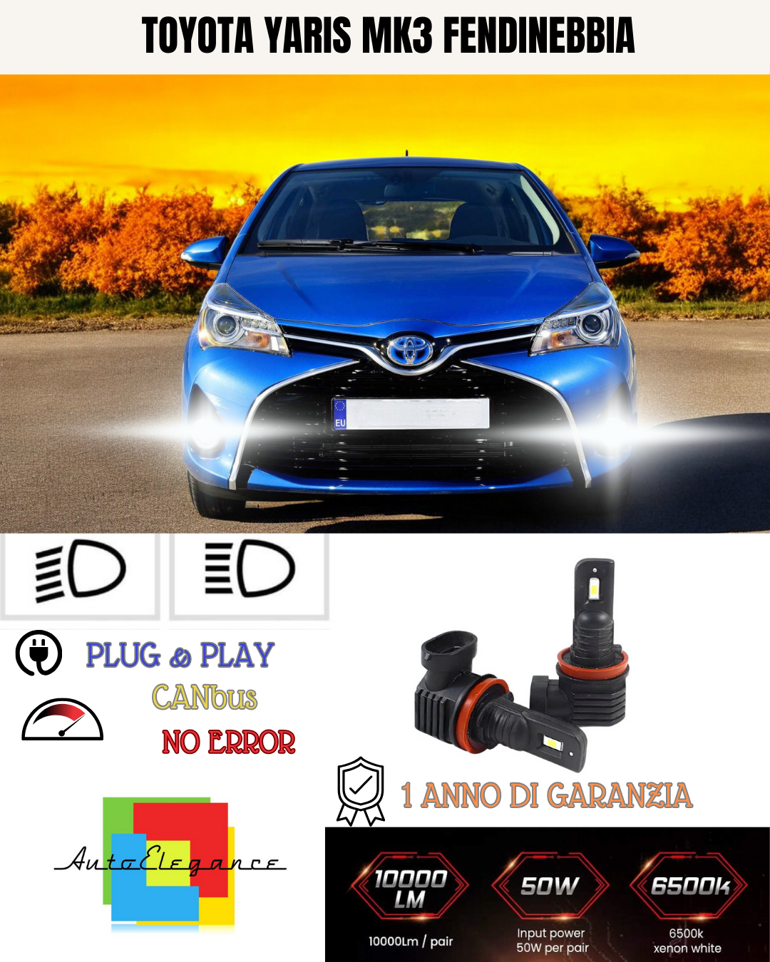 💫KIT LED H11 TOYOTA YARIS MK3 6000K BIANCO FENDINEBBIA 💫