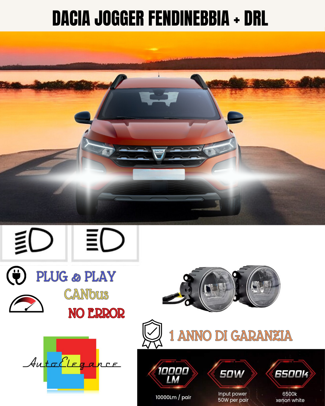 🔥SET PROIETTORI LED DACIA JOGGER NERO FENDINEBBIA + DRL🔥