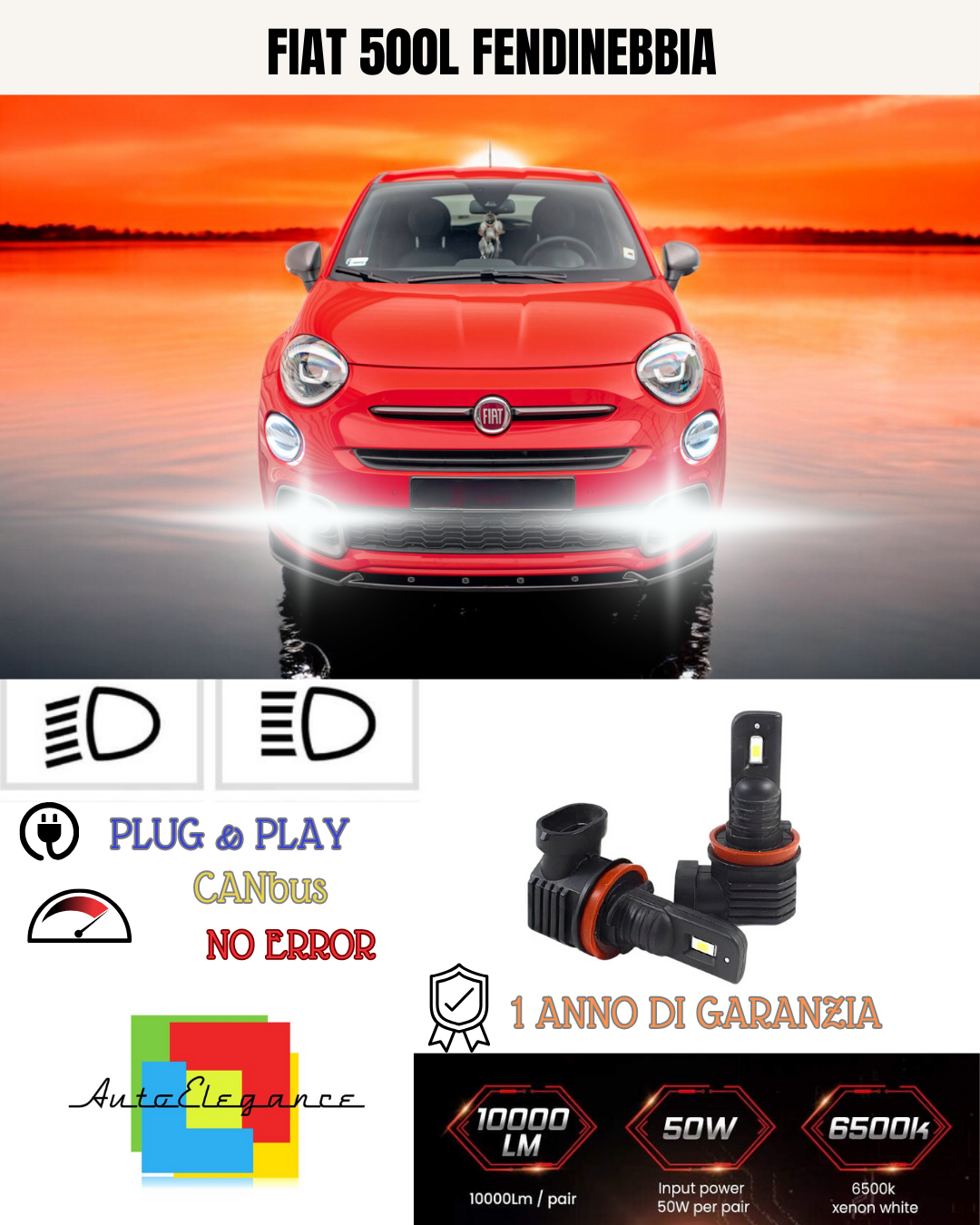💫KIT LED H11 FIAT 500L 6000K BIANCO FENDINEBBIA 💫