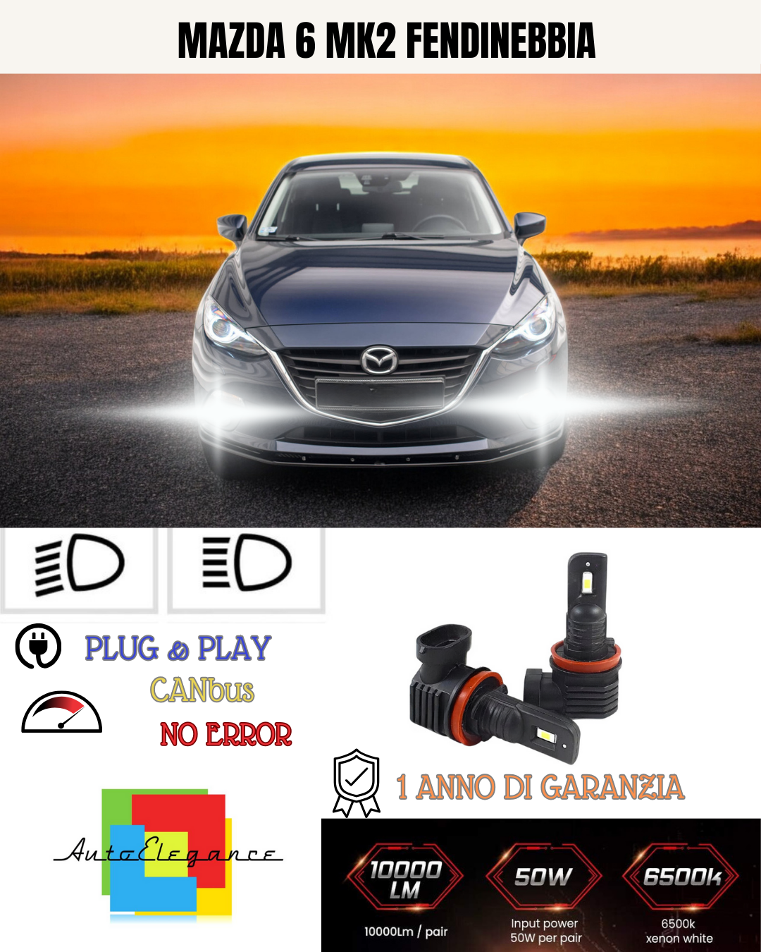 💫KIT LED H11 MAZDA 6 MK2 6000K BIANCO FENDINEBBIA 💫