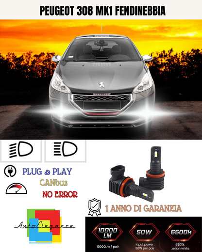 💫KIT LED H8 PEUGEOT 308 MK1 6000K BIANCO FENDINEBBIA 💫