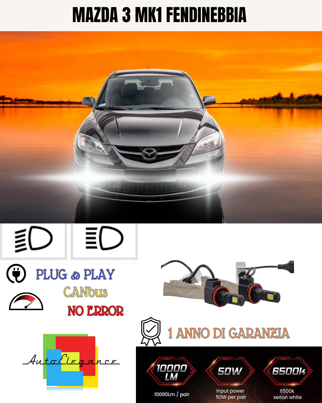 🔥KIT LED H11 MAZDA 3 MK1 6000K BIANCO FENDINEBBIA🔥