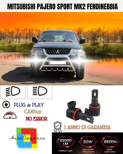 ⭐KIT LED H11  MITSUBISHI PAJERO SPORT MK2 6000K BIANCO FENDINEBBIA ⭐