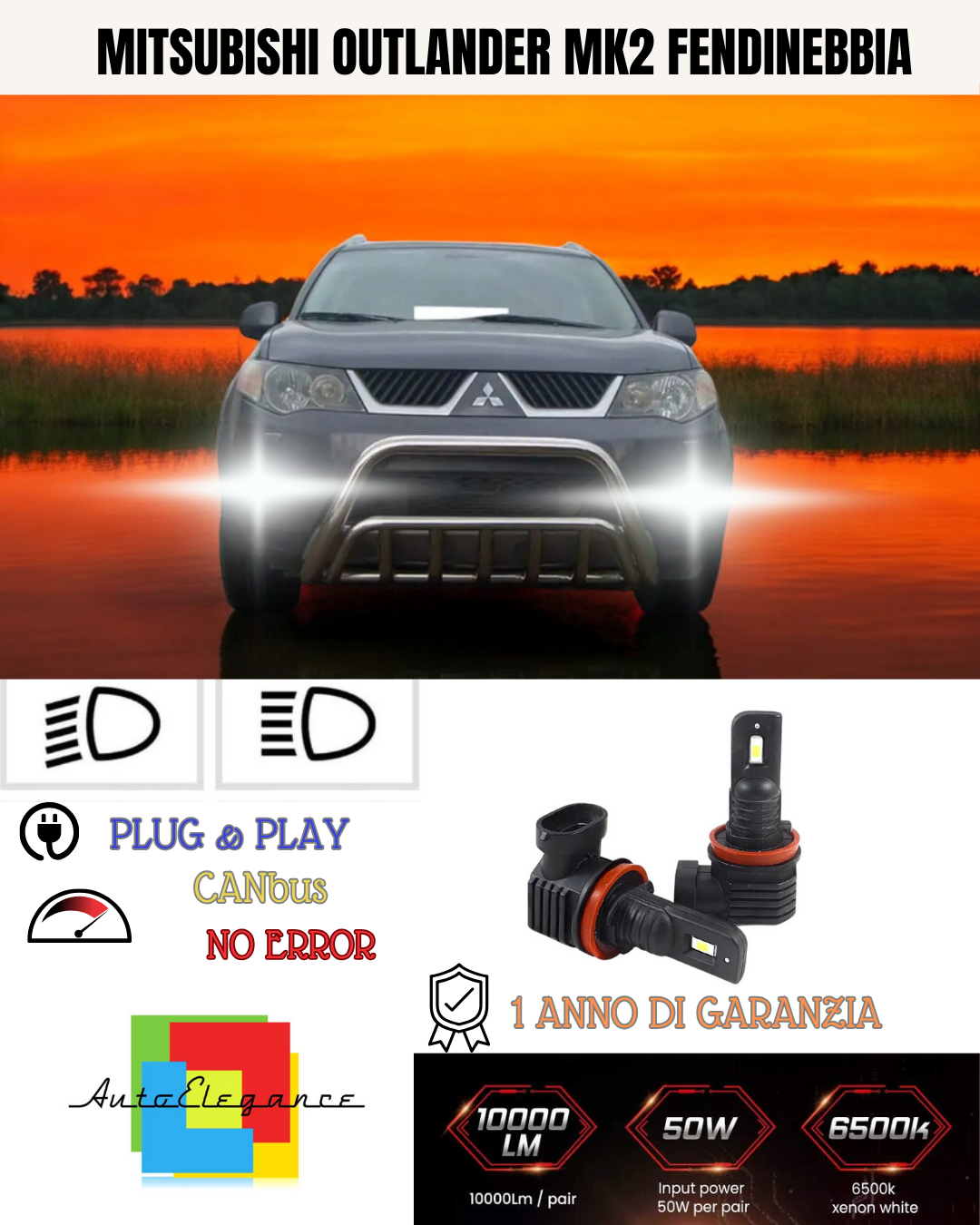 ⭐KIT LED H11 MITSUBISHI OUTLANDER MK2 RESTYLING 6000K BIANCO FENDINEBBIA ⭐