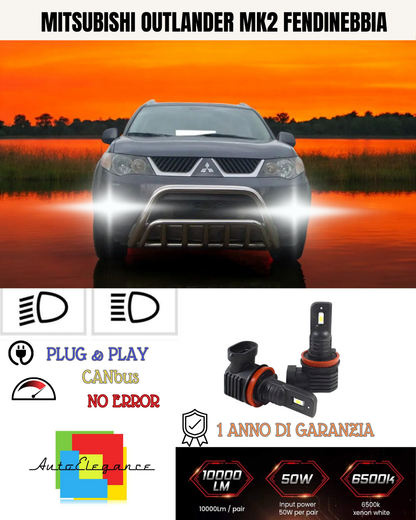 ⭐KIT LED H11 MITSUBISHI OUTLANDER MK2 RESTYLING 6000K BIANCO FENDINEBBIA ⭐