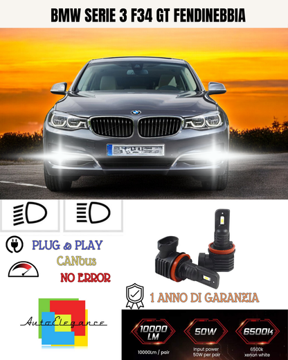 💫KIT LED H8  BMW SERIE 3 F34 GT 6000K BIANCO FENDINEBBIA 💫