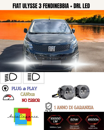 🔥SET PROIETTORI LED FIAT ULYSSE 3 6500K NERO FENDINEBBIA + DRL LED🔥