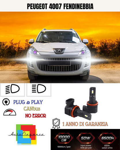 ⭐KIT LED H11 PEUGEOT 4007 6000K BIANCO FENDINEBBIA ⭐