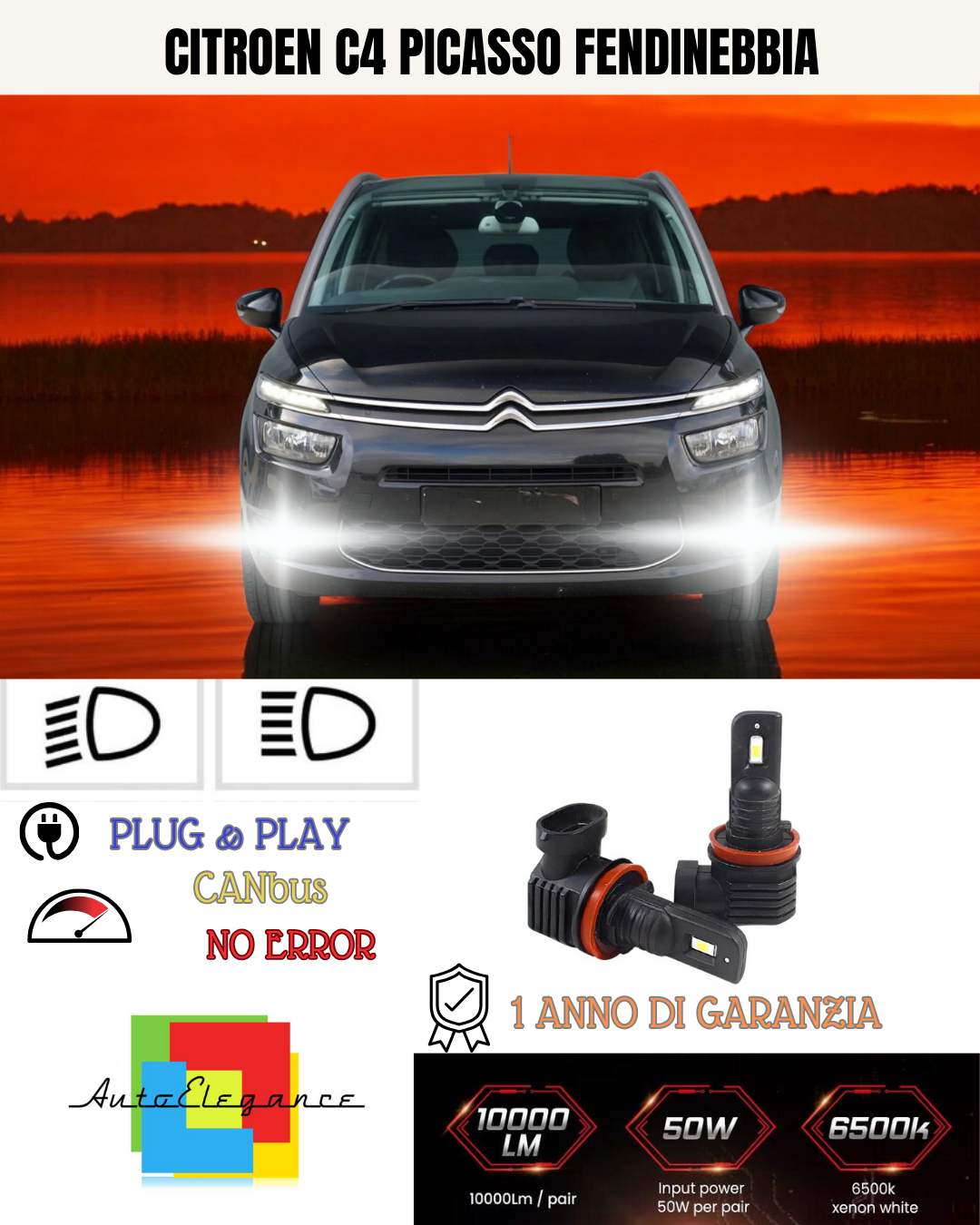 💫KIT LED H11 CITROEN C4 PICASSO 6000K BIANCO FENDINEBBIA 💫