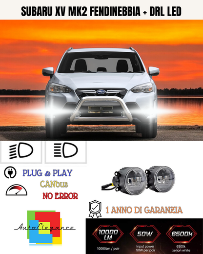 🔥SET PROIETTORI LED  SUBARU XV MK2 6500K NERO FENDINEBBIA + DRL LED🔥