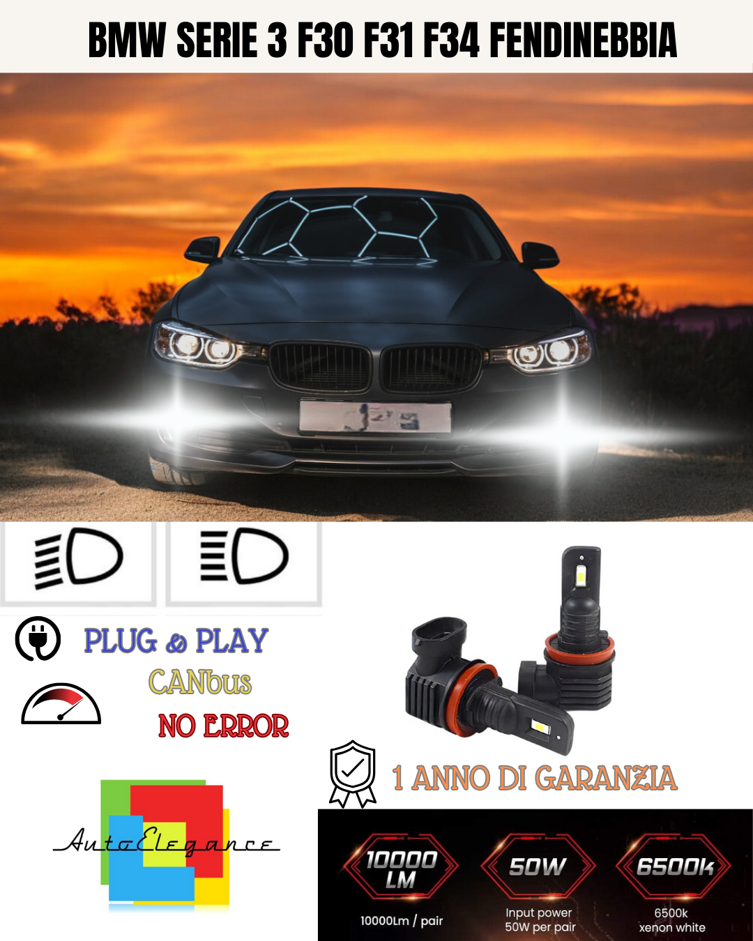 💫KIT LED H8 BMW SERIE 3 F30 F31 F34 6000K BIANCO FENDINEBBIA 💫