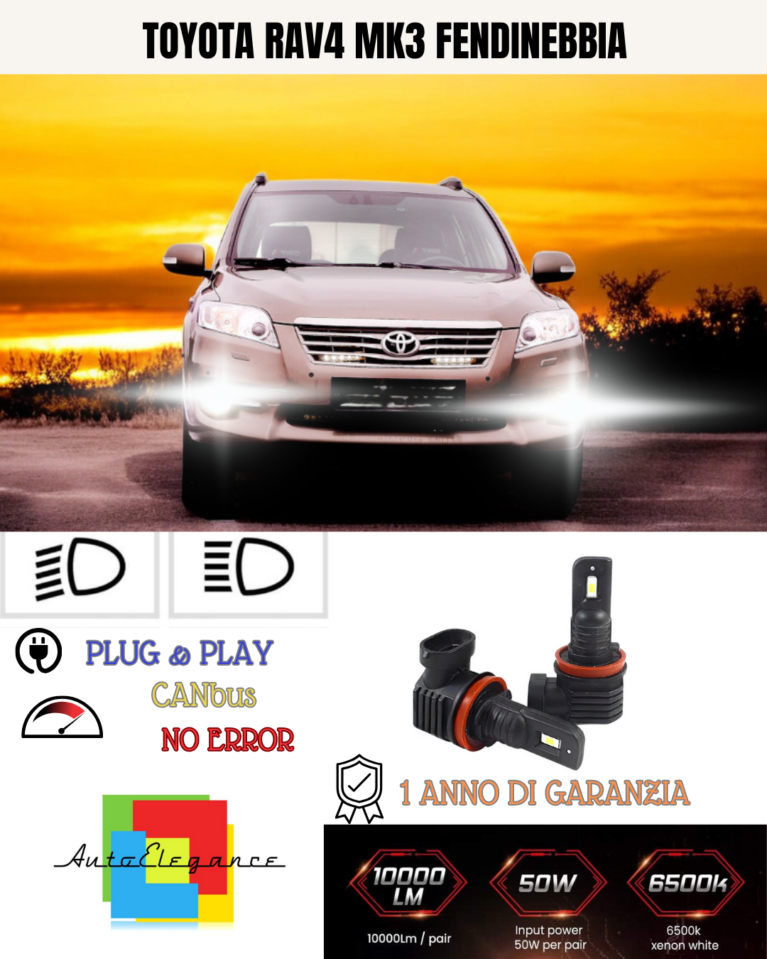 💫KIT LED H11 TOYOTA RAV4 MK3 6000K BIANCO FENDINEBBIA 💫