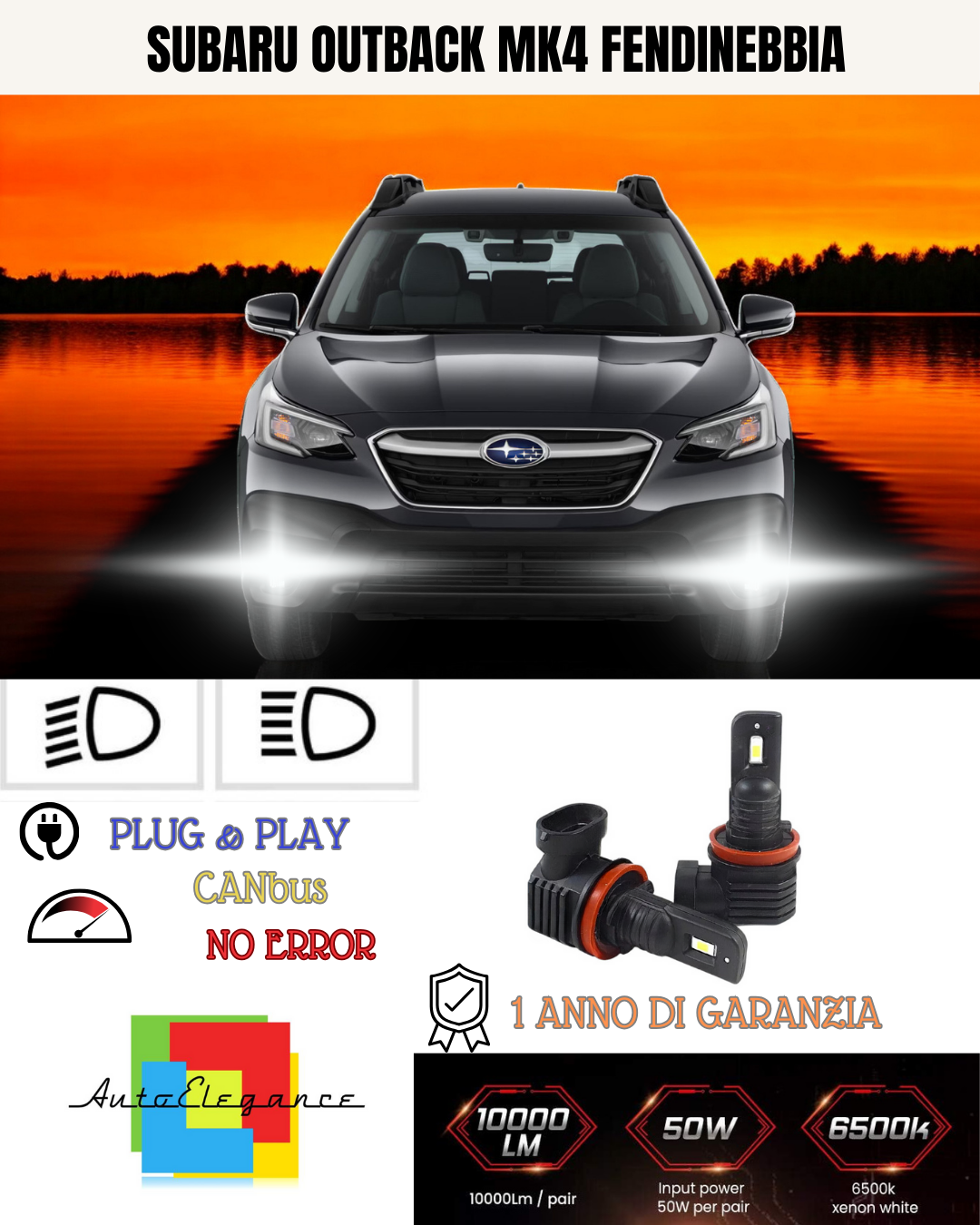 ⭐KIT LED H11 SUBARU OUTBACK MK4 6000K BIANCO FENDINEBBIA ⭐
