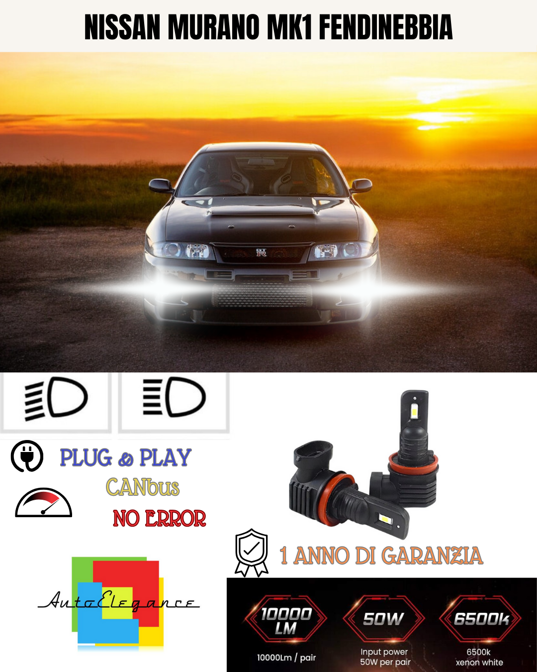 🔥KIT LED HB4 NISSAN MURANO MK1 6000K BIANCO FENDINEBBIA 🔥