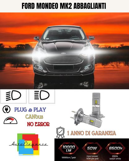 🔥KIT LED H7 FORD MONDEO MK2 6000K BIANCO ABBAGLIANTI🔥