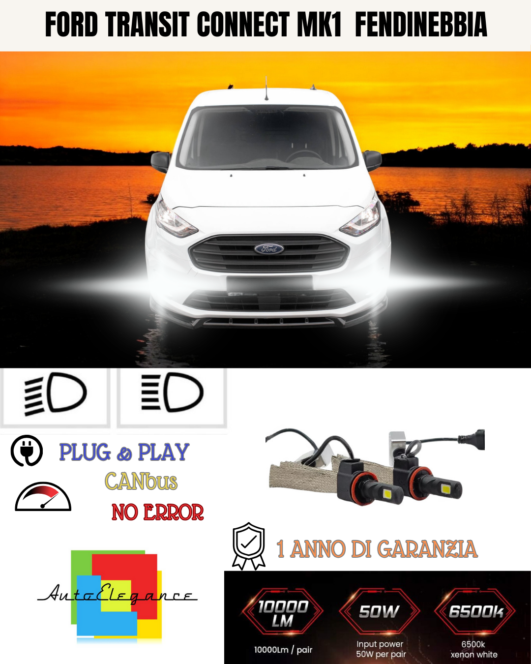 🔥KIT LED H11  FORD TRANSIT CONNECT MK1  6000K BIANCO FENDINEBBIA🔥