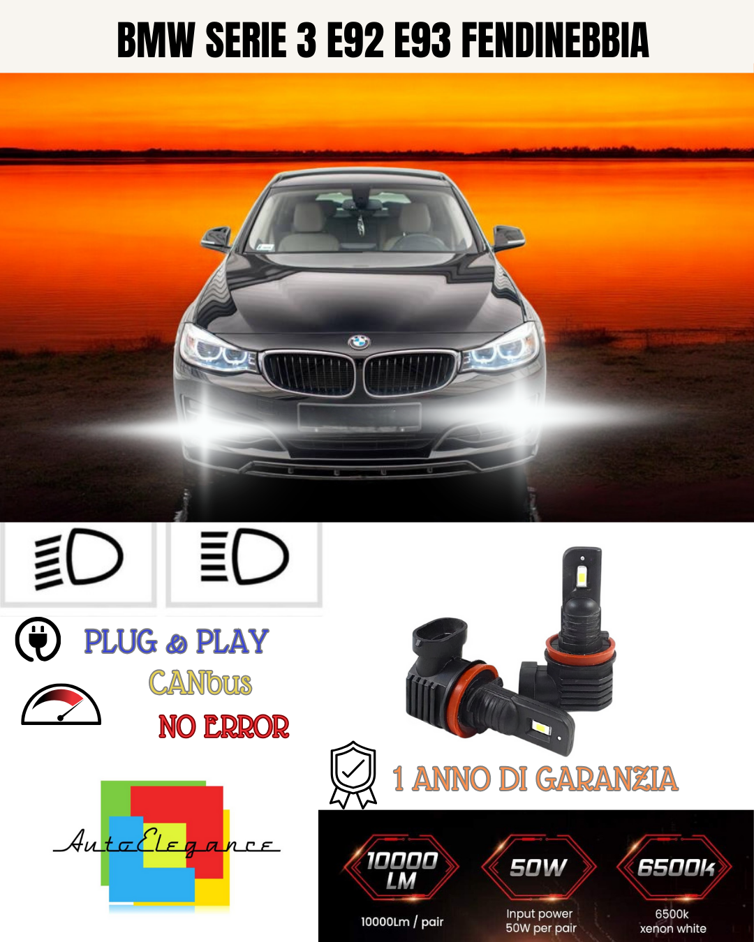 💫KIT LED H8 BMW SERIE 3 E92 E93 6000K BIANCO FENDINEBBIA 💫