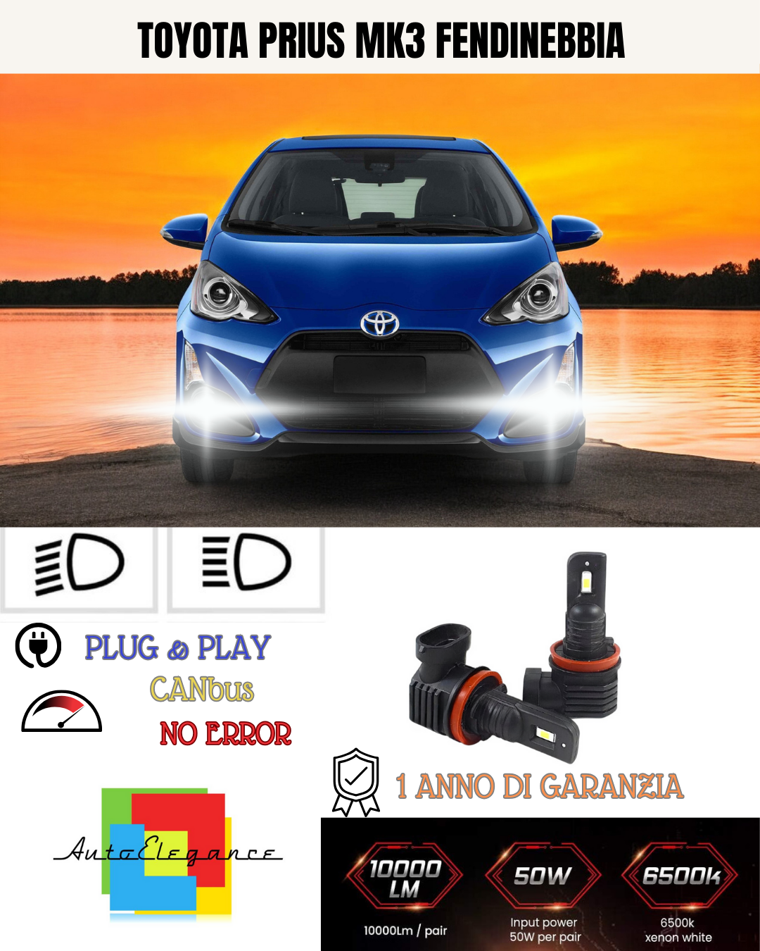 ⭐KIT LED H11 TOYOTA PRIUS MK3 6000K BIANCO FENDINEBBIA ⭐