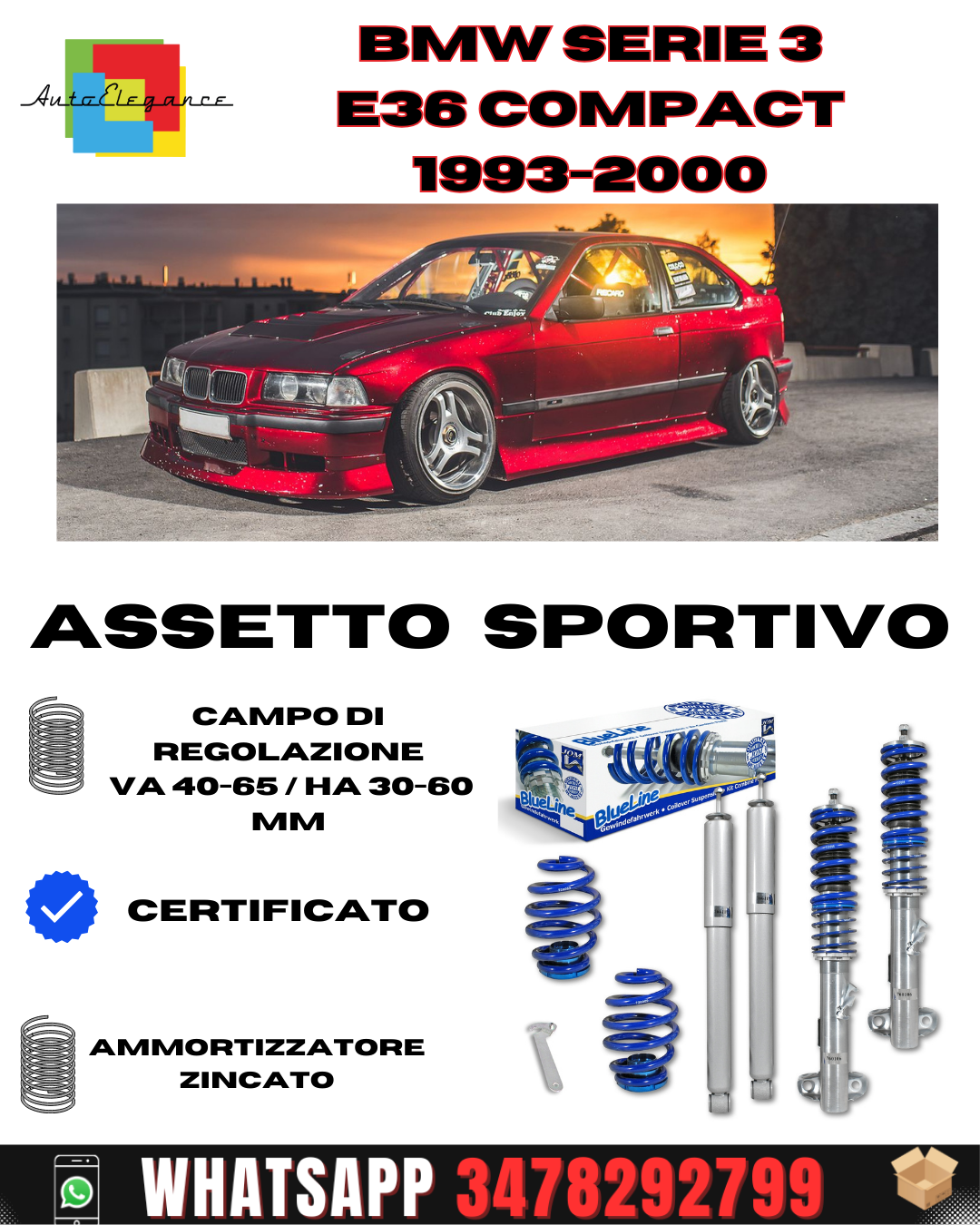 BlueLine sports suspension suitable for BMW 3 series E36 Compact 1993-2000 