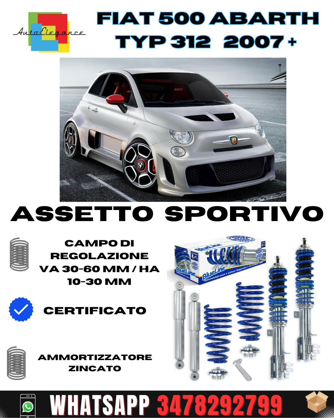 BlueLine sports suspension suitable for Fiat 500 Abarth Typ 312 2007+ 