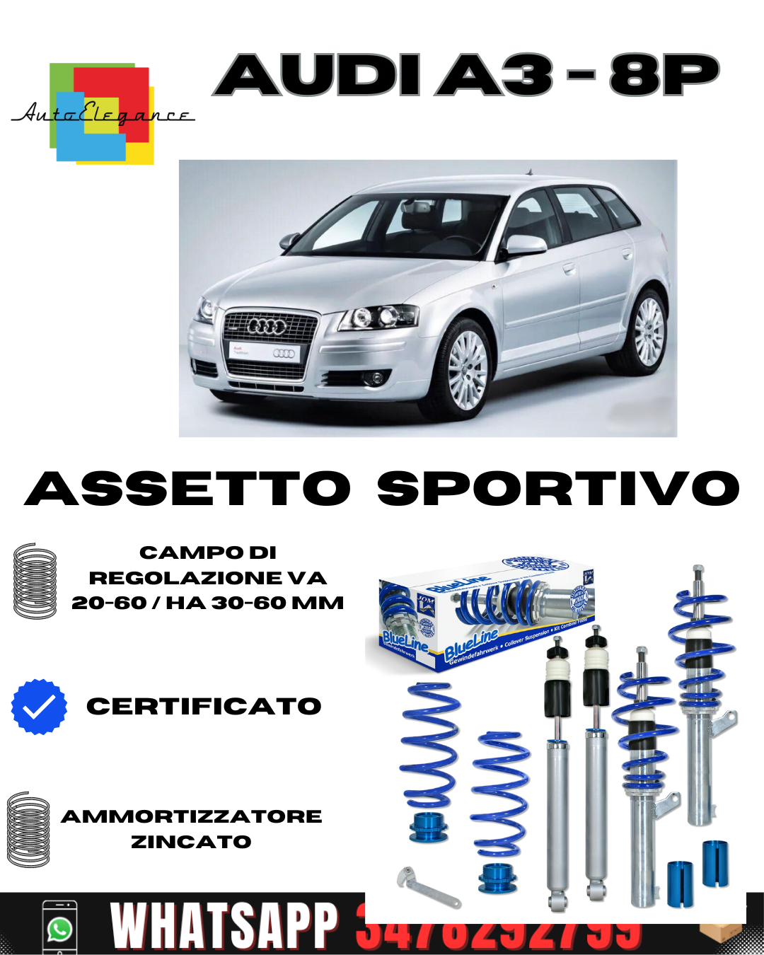 Assetto sportivo BlueLine adatto per Audi A3 8p
