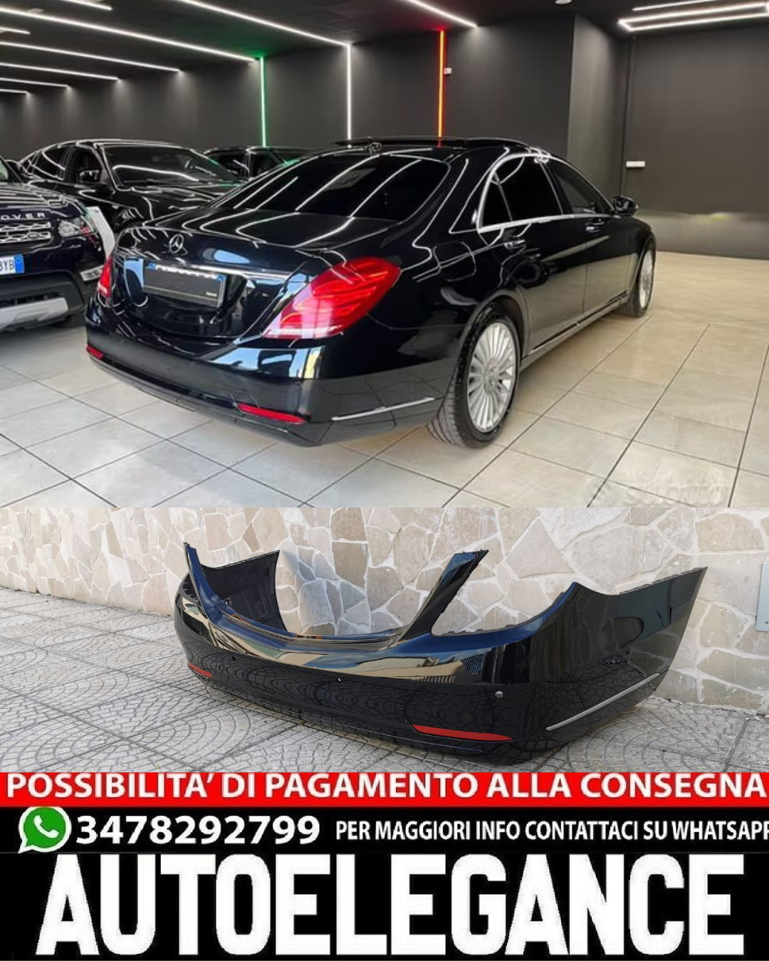"USED" REAR BUMPER FOR MERCEDES-BENZ S-CLASS W222 GLOSSY BLACK LOOK 
