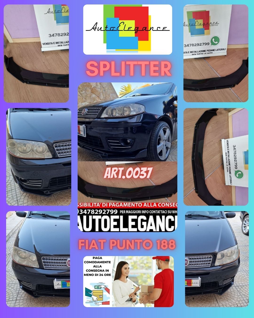 FRONTSPLITTER PASSEND FÜR FIAT PUNTO 188 SCHWARZGLÄNZEND LOOK SPORTLICHES DESIGN