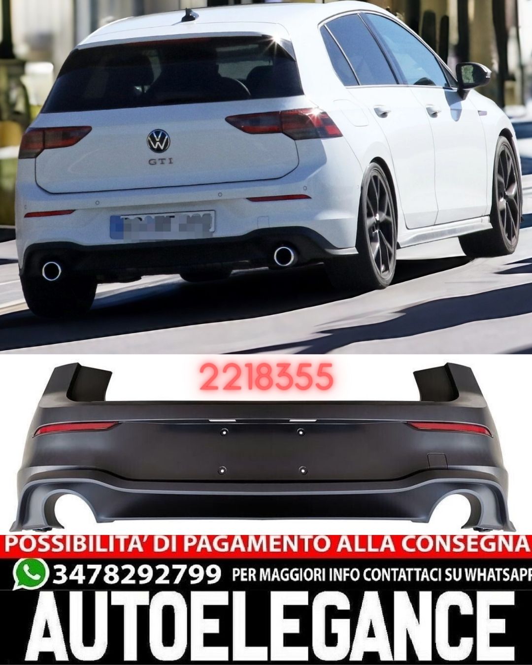 PARAURTI POSTERIORE ADATTO PER VW GOLF 8 LOOK GTI GREZZO DESIGN SPORTIVO