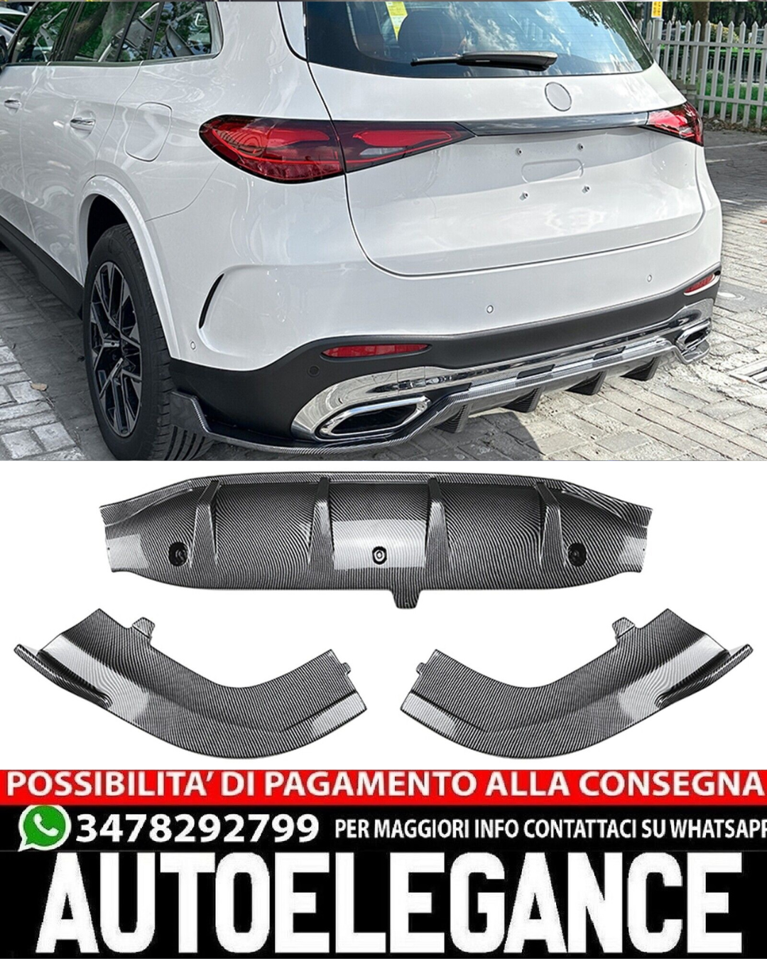 DIFFUSORE POSTERIORE ADATTO PER MERCEDES-BENZ GLC X254 LOOK CARBONIO