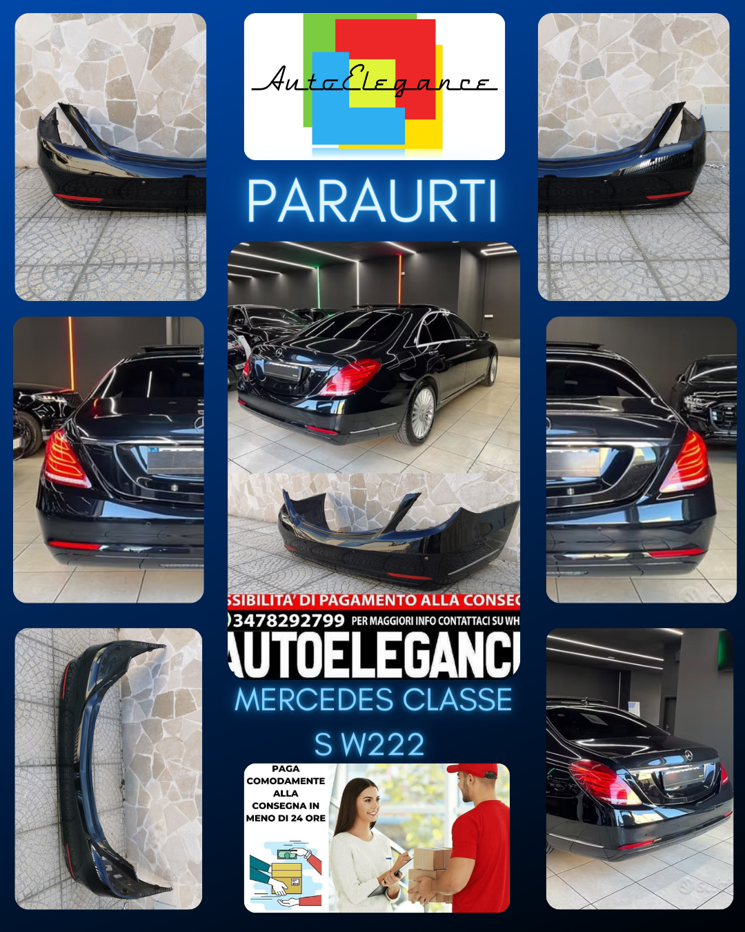 "USED" REAR BUMPER FOR MERCEDES-BENZ S-CLASS W222 GLOSSY BLACK LOOK 