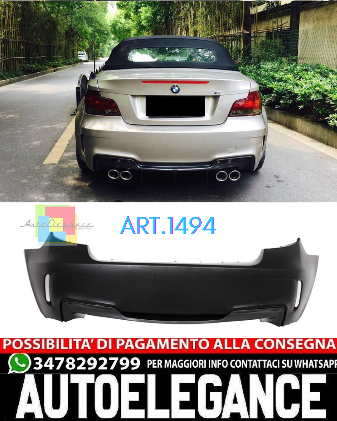 REAR BUMPER SUITABLE FOR BMW 1 SERIES E82 E88 2007-2013 M1 LOOK