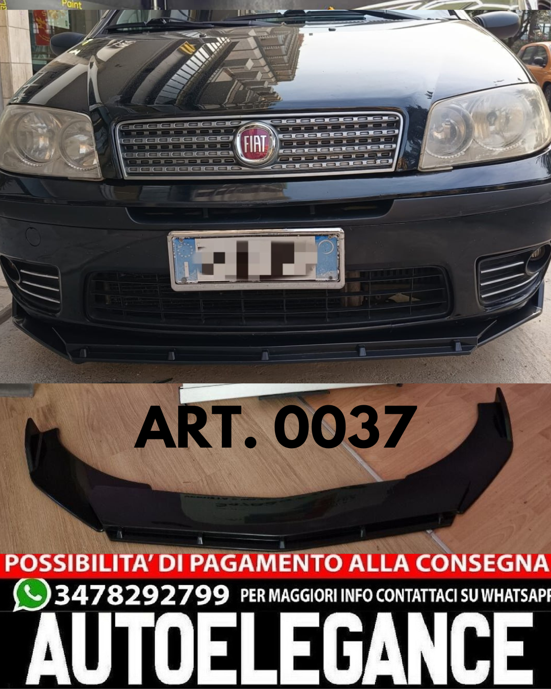 SPLITTER ANTERIORE ADATTO PER FIAT PUNTO 188 LOOK NERO LUCIDO DESIGN SPORTIVO