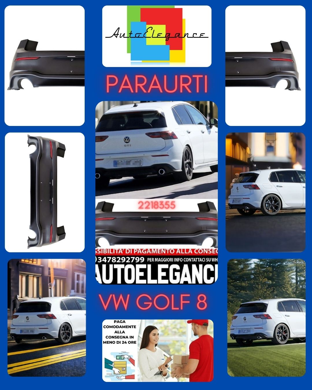 PARAURTI POSTERIORE ADATTO PER VW GOLF 8 LOOK GTI GREZZO DESIGN SPORTIVO