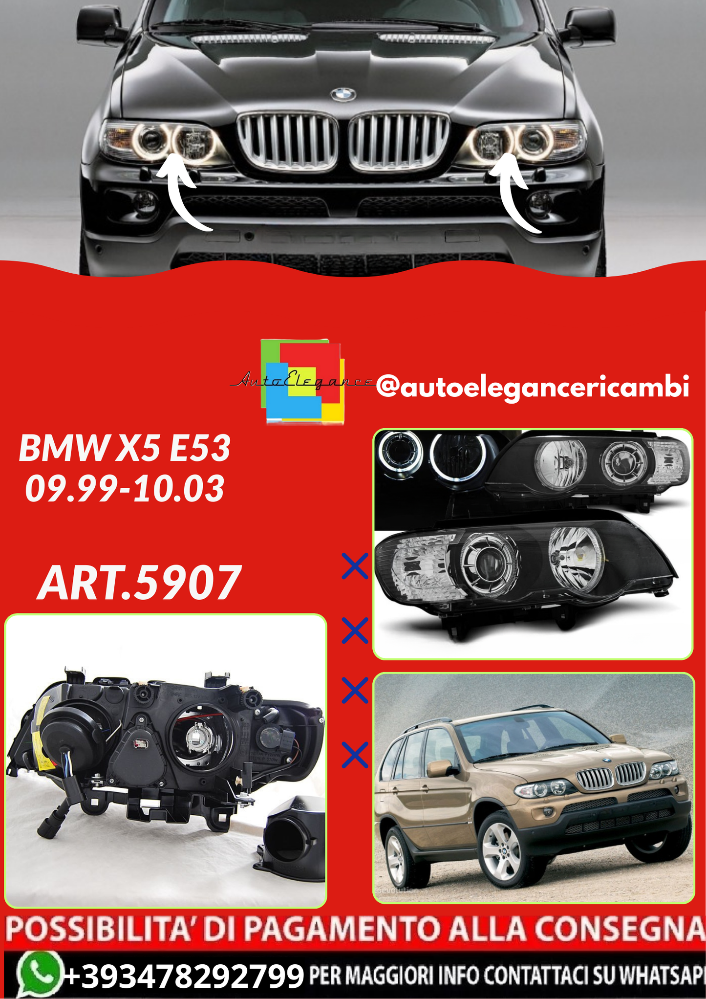 💕ART.5907  FARI  ANTERIORI BMW X5 E53 09.99-10.03💕