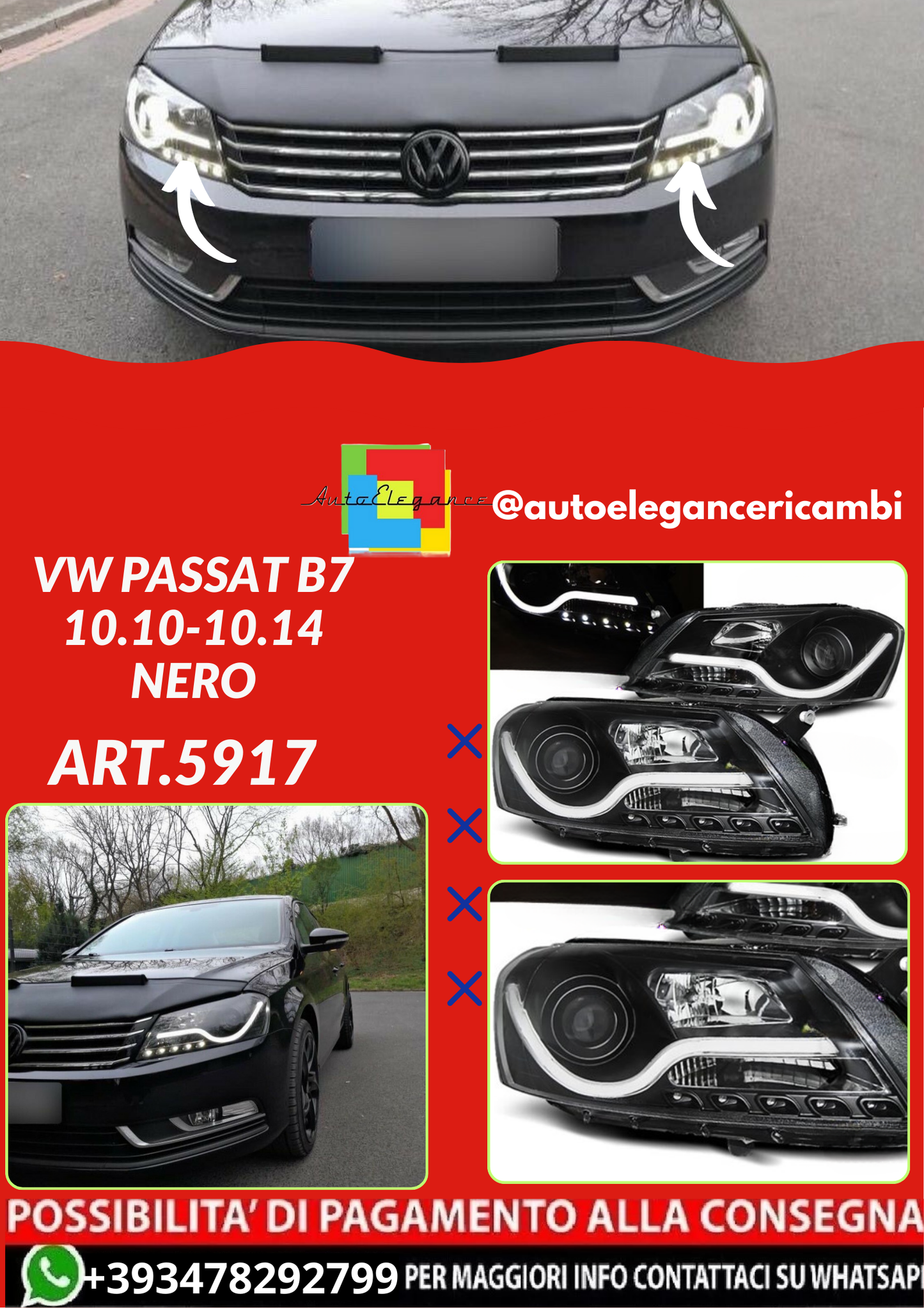 ART.5917 FARI ANTERIORI VW PASSAT B7 10.10-10.14 NERO