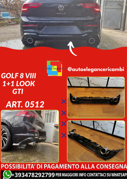 ART. 0512  DIFFUSORE  GOLF 8 VIII 1+1 LOOK GTI NERO LUCIDO+TERMINALI