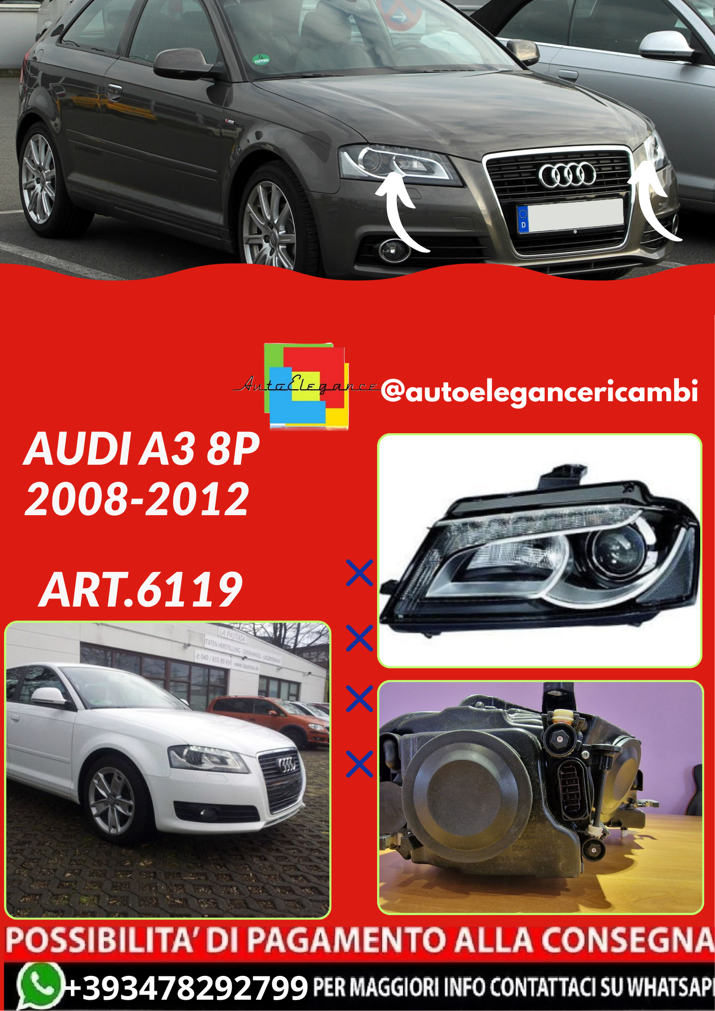 ART.6119  FARO ANTERIORE SX AUDI A3 8P 2008-2012