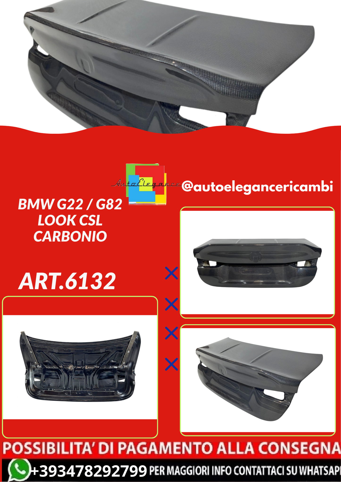ART.6132  Portellone Posteriore BMW  SEIRE 4 G22 / G82 Look CSL Carbonio