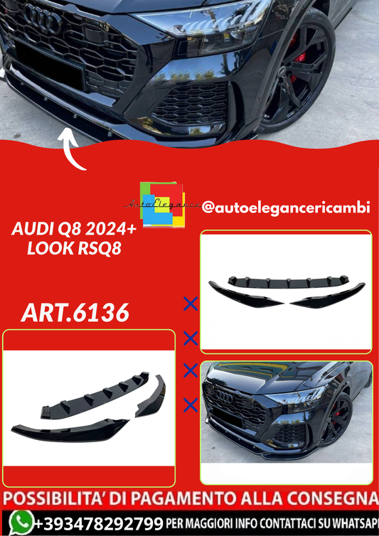 ART.6136 SPLITTER  ANTERIORI Audi Q8 2024+ Look RSQ8 Nero lucido