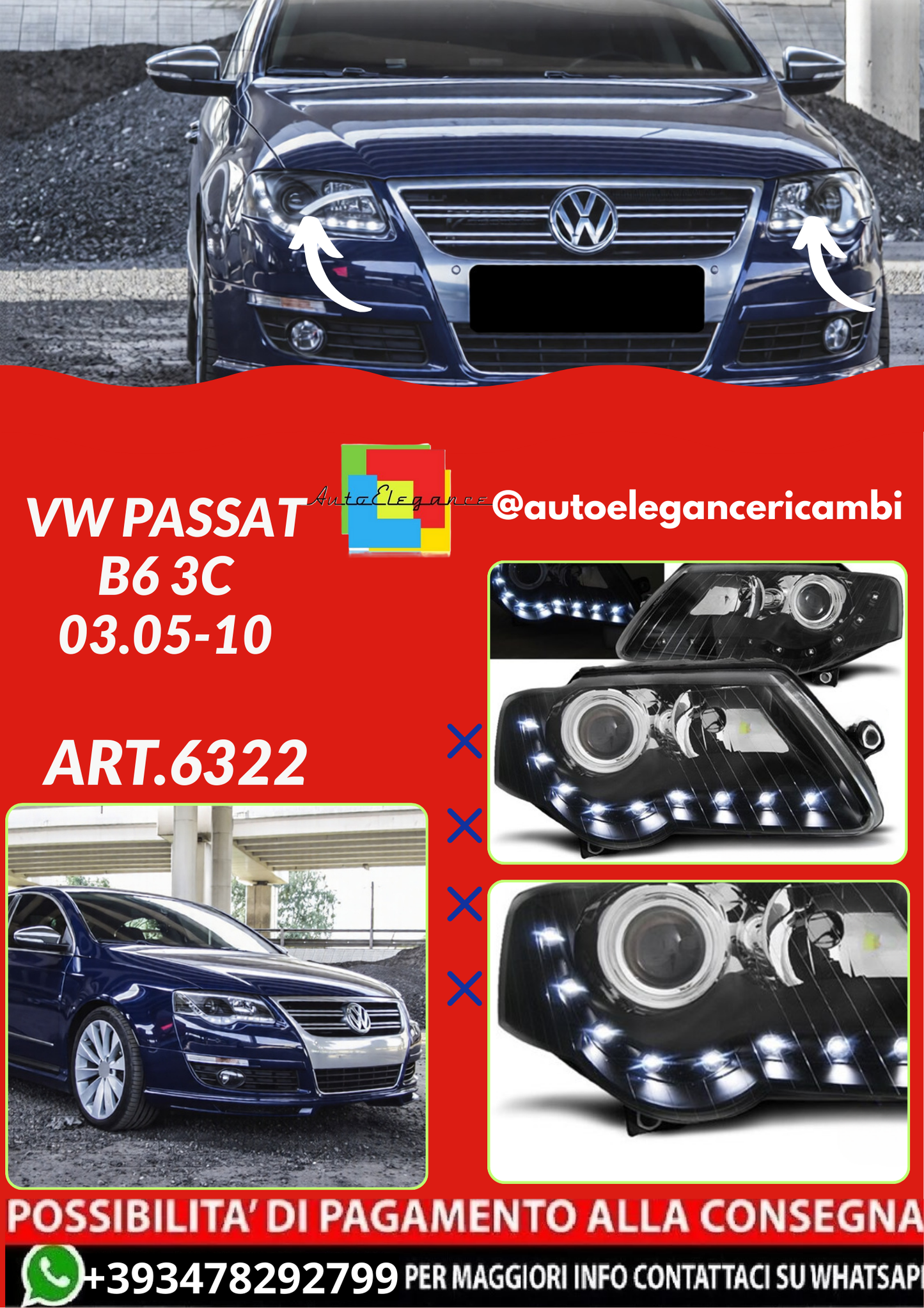 ART.6322  FARI ANTERIORI  VW PASSAT B6 3C 03.05-10 NERI