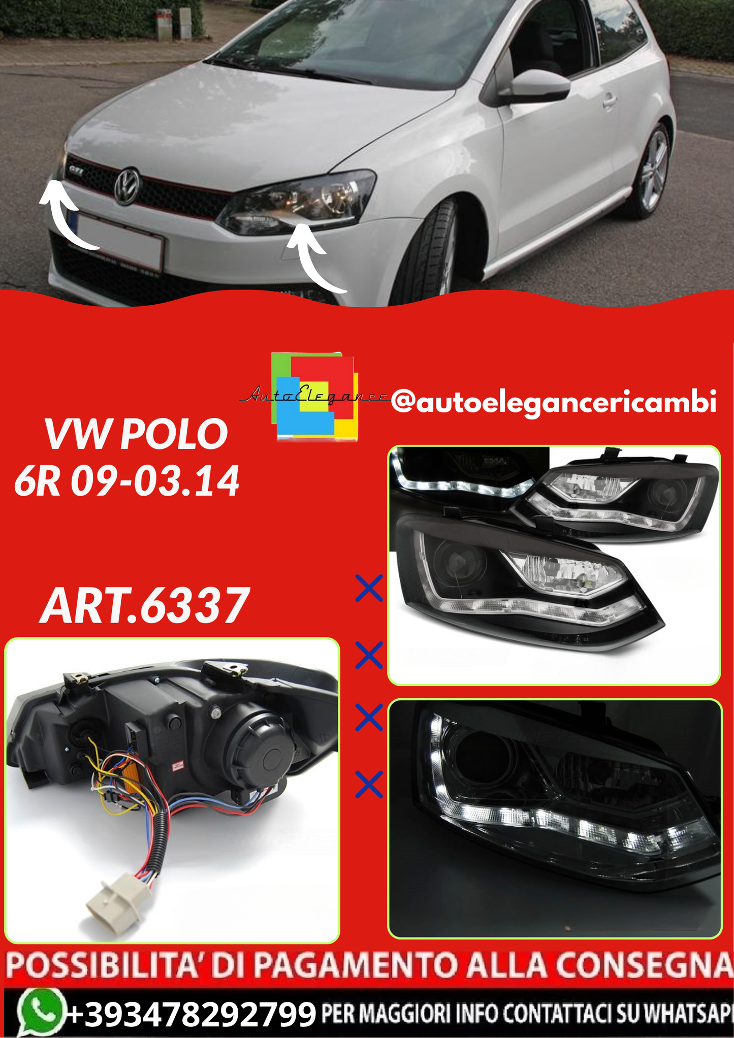 ART.6337  FARI  ANTERIORI  VW POLO 6R 09-03.14 NERI