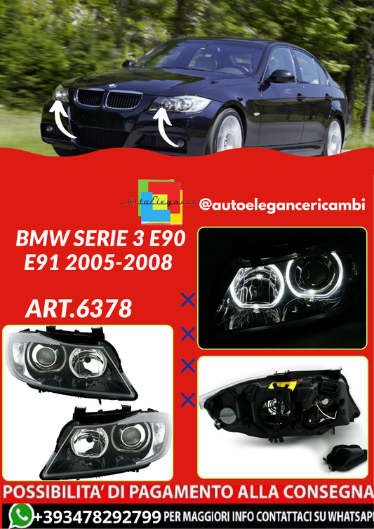 ART.6378  FARI ANTERIORI BMW Serie 3 E90 E91 2005-2008 NERI Angel Eyes