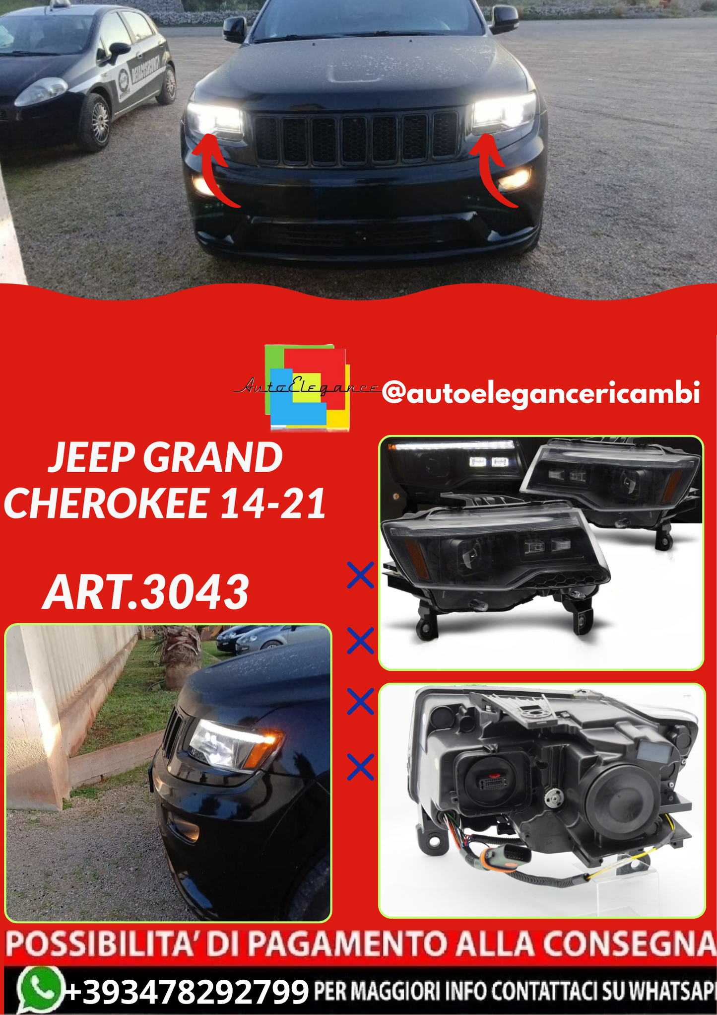 ART.3043 FARI  ANTERIORE JEEP GRAND CHEROKEE 14-21 BLACK TUBE LIGHT