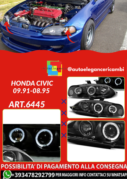 ART.6445 FARI  ANTERIORI HONDA CIVIC 09.91-08.95 4D ANGEL EYES BLACK