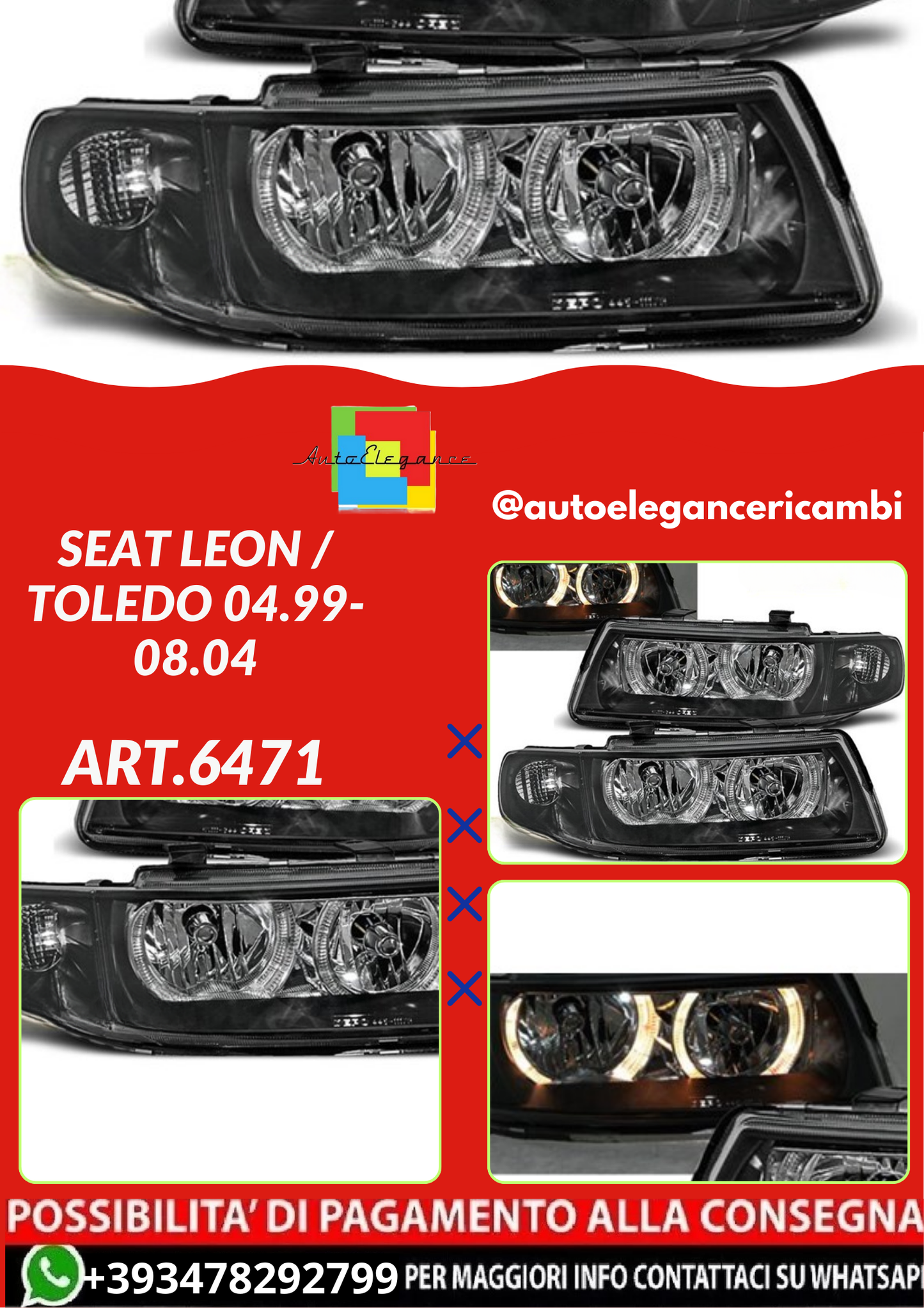 ART.6471 FARI ANTERIORI SEAT LEON / TOLEDO 04.99-08.04 NERI