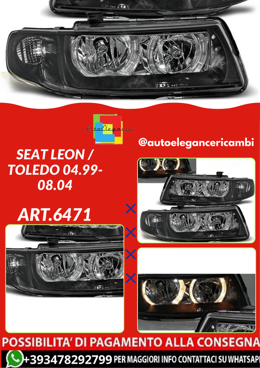 ART.6471 FARI ANTERIORI SEAT LEON / TOLEDO 04.99-08.04 NERI