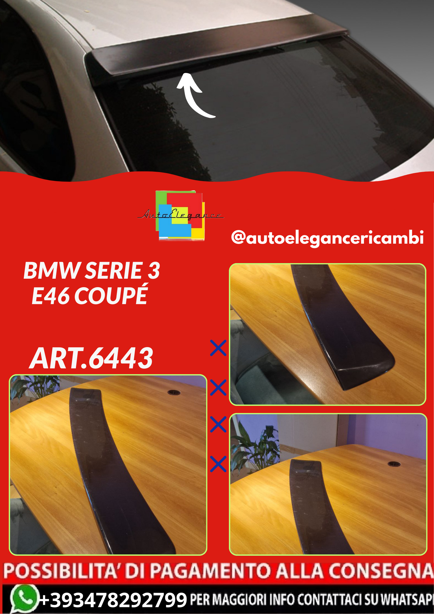 ART.6443 Spoiler sul tetto BMW Serie 3 E46 Coupé - NERO LUCIDO