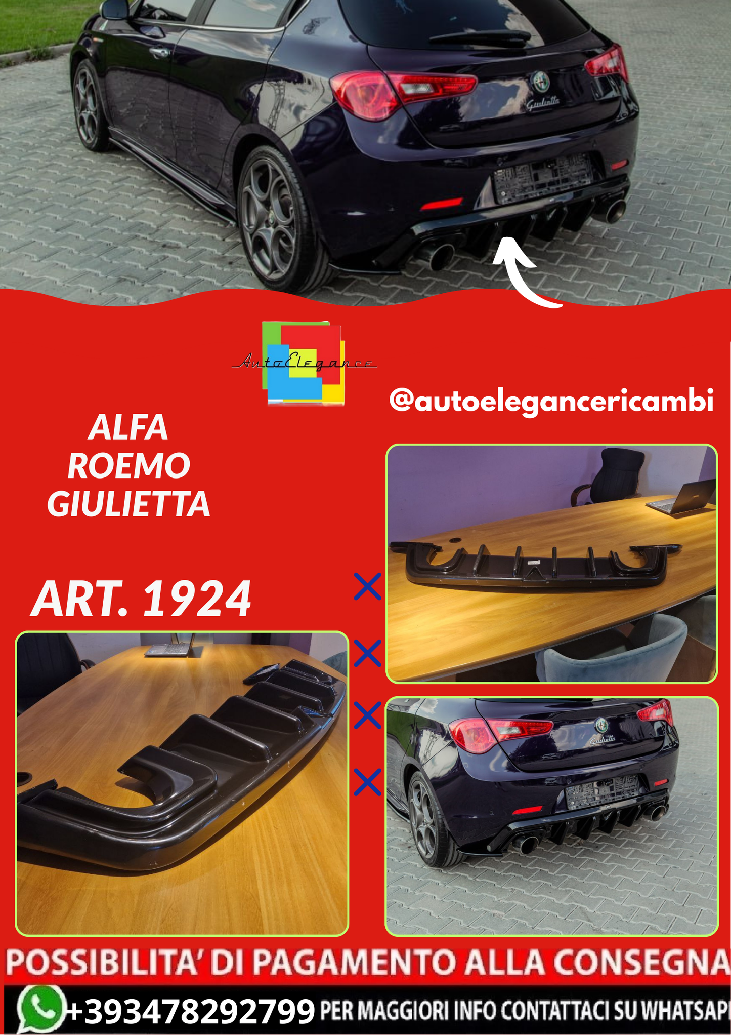 ART. 1924 DIFFUSORE ALFA ROEMO GIULIETTA NERO LUCIDO LOOK TUNING