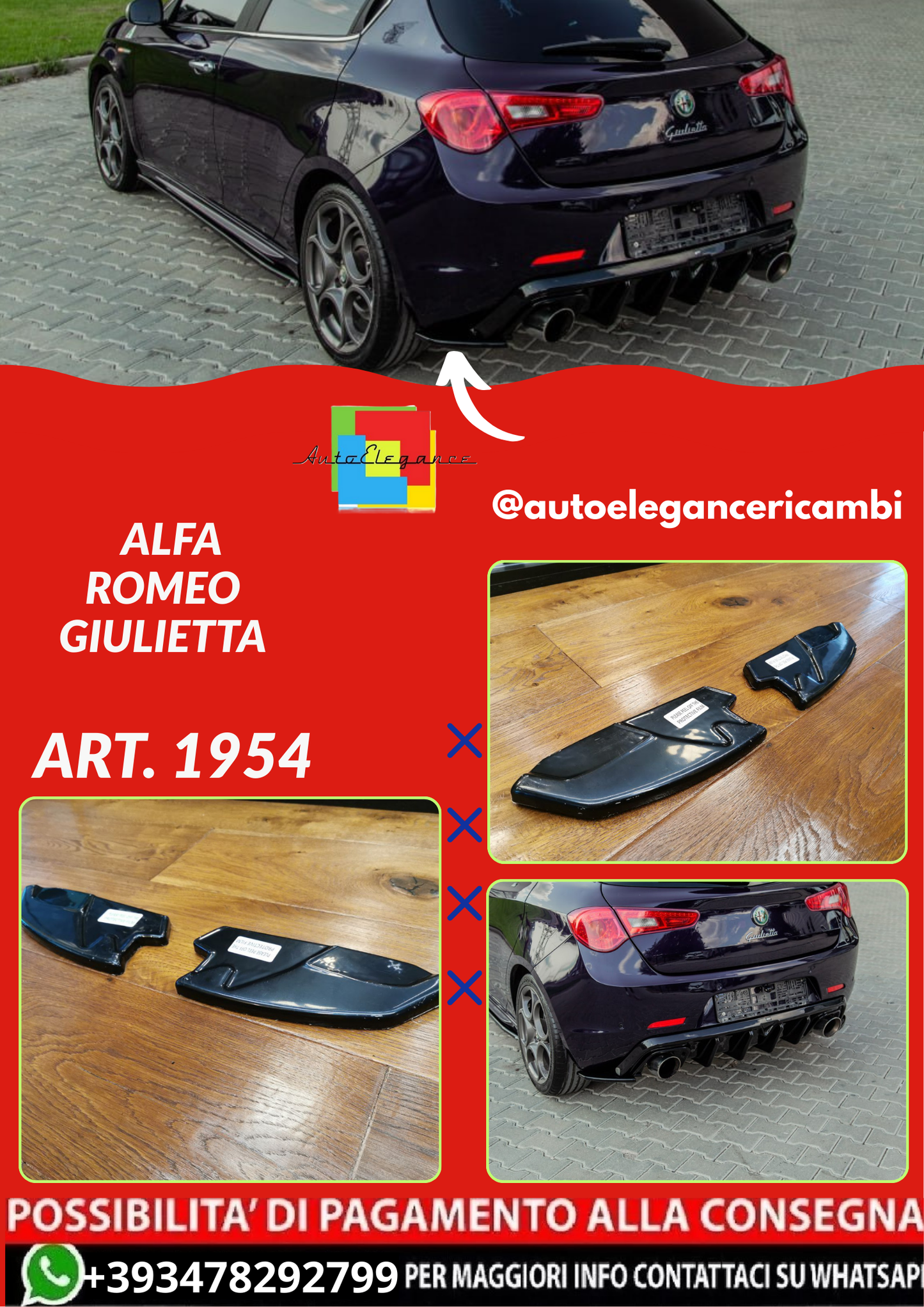 ART. 1924 +ART.1954 DIFFUSORE+ FLAPS ALFA ROEMO GIULIETTA NERO LUCIDO