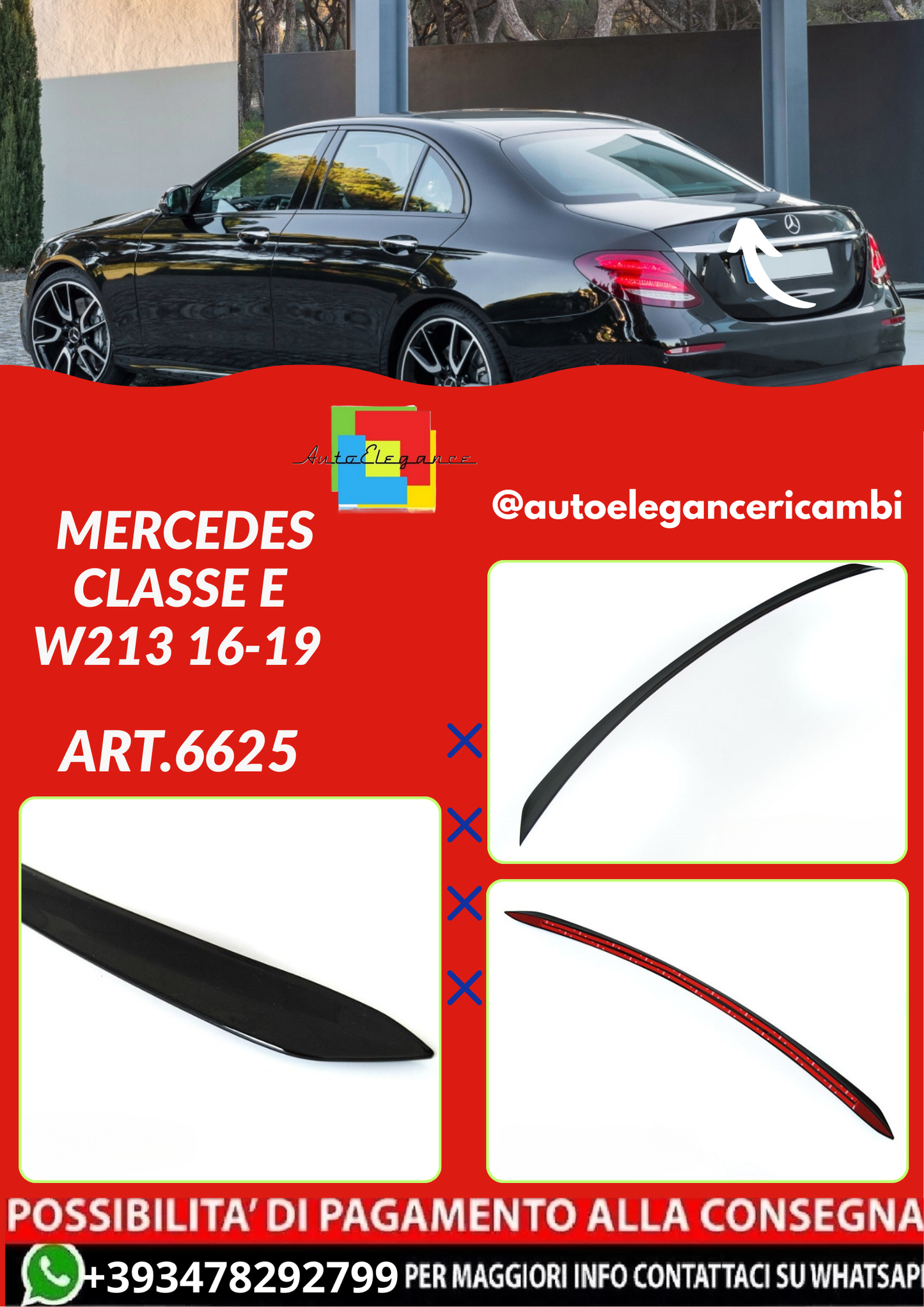 ART.6625 SPOILER MERCEDES CLASSE E  W213 16-19 NERO  LUCIDO